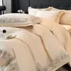 Conjunto de Luxo 100% Algodão de Fibra Longa com Quatro Peças, Capa de Edredom 100% Algodão de Alta Qualidade, Lençol de Cima, Lençol com Elástico, Conjunto de Roupa de Cama 4