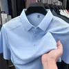 Camisa Polo Respirável com Seda de Amora e Seda de Gelo para Homens, Novo Estilo de Verão, Caimento Solto, Camiseta Casual da Moda de Manga Curta para Homens