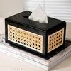 Caixa de Lenço de Madeira Maciça e Rattan Caixa de Papel de Noz Preta Chinesa Caixa de Armazenamento Vintage de Cabeceira para Pousada Caixa de Papel para Sala de Estar