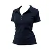 Algodão Puro Ombro Direito Desejo Puro Gola Polo Manga Curta Camiseta Feminina Verão Emagrecedor Versátil Hot Girl Top Tendência ins