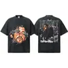 2026 Nova Estilo Primavera e Verão Transfronteiriço Camiseta Masculina de Manga Curta Resistente Estilo Street Retro Estampada com Bad Bunny Tinta Branca Spray Direto