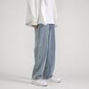 Calça Jeans Reta para Homens, Jeans Lavado Vintage Tendência, Corte Solto Estilo Americano, Jeans Versátil Comprimento Total