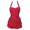 Hada Retro Ola Puntos Fruncido Talla Pecho Deseo Puro Sentido de Alto Nivel Talla Pecho Fruncido Vestido Traje de Baño para Mujeres