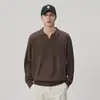 Otoño Invierno 2026 Suéter Cálido de Punto para Hombre con Cuello Solapa de Manga Larga Lujo Ligero Versátil Casual de Negocios Cuello POLO Marrón