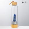 Taza de Energía de Cristal Donghai Cristal Natural Pilar de Seis Puntas de Punta Única Cubierta de Bambú Vaso Botella Deportiva de Agua de Vidrio con Laca Taza de Té