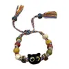 Juego de Cuatro Piezas de Pulseras Cerámicas Lindas y Dulces con Temática de Gatos, Estilo Dulce-Cool de Nicho, Diseño para Fiesta de Estudiantes, Pulseras de Pareja con un Toque de Lujo