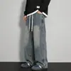 Jeans rectos personalizados/estilo americano con forro de polar para hombre, pantalones gruesos para otoño e invierno, pantalones de pierna ancha de marca de moda urbana unisex