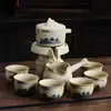 Juego de Té Automático con Diseño Pintado a Mano en Rojo Sílex, Juego de Té Kung Fu para el Hogar, Cafetera de Té Automática para Personas Perezosas, Juego en Caja de Regalo