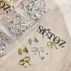 2026 Caja de Accesorios para Uñas Lazo Hueco de Metal Cuentas de Acero Doradas y Plateadas Decoración de Lazo Clásico para Niñas