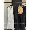 Liquidação~ Liquidação de Loja Boutique Exportação Decote V Duplo Linho Estilo Francês Sem Mangas Vestido Longo para Mulheres