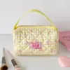 Bolsa de Cosméticos a Cuadros con Lazo Estilo Ins Gran Capacidad Bolsa de Almacenamiento para Cosméticos Bolso de Mano Portátil para Viaje Neceser