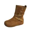Botas Martin Casuais de Camurça com Fivela Retrô para Mulheres, Modernas e Versáteis para Outono e Inverno, Forradas para Aquecimento, Bico Redondo