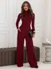 Traje da Moda 2026 Estilo Outono e Inverno Elegante e Moderno Conjunto de Duas Peças: Suéter de Malha de Gola Alta + Calça de Cintura Alta
