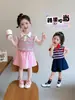 Conjunto de Falda Estilo Preppy para Niñas, Nuevo Estilo de Verano, Conjunto de Dos Piezas de Moda con Falda Plisada y Manga Corta para Bebés Niñas