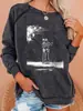 Serie de Cráneos de Halloween Nueva Divertida Impresión de Espacio de Viaje con Calavera Sudadera con Capucha de Cuello Redondo Manga Larga Otoño
