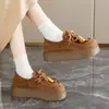 Zapatos Birkenstock de Suela Gruesa para Mujer 2025 Otoño Nuevos Planos Retro con Cordones, Mocasines Versátiles con Adorno de Perlas y Plataforma para Aumentar la Altura