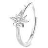 Anillo de Estrella de Ocho Puntas de Plata de Ley 925 para Mujer, Diseño Personalizado, Anillo Abierto de Estrella Radiante Ajustable, Joyería de Plata de Moda
