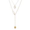 Moda Europea y Americana Anillo con Forma de Círculo Dorado Colgante Tarjeta Pin de Solapa Cara Bonita Colgante de Cuello Collar Multicapa Mujer