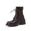 Botas Robustas Silenciosas de Salto Baixo com Tiras de 7cm em Estoque, Botas de Cano Ajustado com Zíper Traseiro, Botas Elásticas de Solado Grosso, Botas de Cano Curto com Patchwork para Mulheres