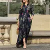 Vestido informal de vacaciones para mujer, de manga larga, con solapa y estampado floral, de algodón, con botones y camisa larga