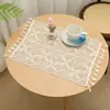 Mantel Cuadrado de Algodón y Lino Estilo Ins Transfronterizo con Encaje de Ganchillo, Hueco con Borlas, Mantel de Mesa Color Sólido Pastoral, Una Pieza Envío Directo