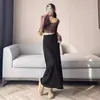 Falda Larga Recta Gris de Longitud Media con Cordón para Mujer, Nueva Colección Primavera-Verano 2026, de Cintura Alta, Elegante, Versátil, que se Adapta a la Cadera