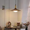 Luminária Pendente de Restaurante Estilo Vintage com Três Lâmpadas Ufo na Cor Nogueira, Luminária Japonesa Wabi-Sabi para Bar e Mesa de Jantar