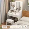 Penteadeira para quarto de casa, design simples e moderno com espelho, mesa de maquiagem compacta multi-funcional com armazenamento