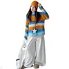 Suéter a rayas arcoíris dopamina estilo coreano para niñas, top de punto holgado, nueva colección de otoño, diseño color block, conjunto casual y versátil