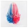 Peruca Personalizada para Mulheres com Ondas Grandes, Cosplay de Palhaço do Esquadrão Suicida, Cabelo Longo Cacheado com Partição Central da Arlequina para Performance de Halloween