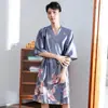 Pijama Delgado de Primavera y Verano para Mujer de Seda de Hielo Sexy Bata de Noche de Primavera y Otoño de Longitud Media con Grullas Bata de Novia para la Mañana Boda