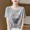 2025 Nuevo Verano Estambre Cuello Redondo Tejido Camiseta de Manga Corta para Mujer Delgada Estampado de Oso Camiseta Básica Top