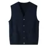 Chaleco de Suéter 100% Cachemir Puro Otoño e Invierno Cuello en V Cardigan Tejido Estilo Old Money para Hombre Chaleco de Lujo para Hombre