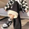 ChanlanOtoño Terciopelo Negro Ajustados de Pierna Ancha Pantalones Deportivos para Mujer Ropa Exterior Casual Holgados de Caída Rectos