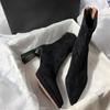 Botas femininas de salto alto, plataforma impermeável, cor sólida, salto grosso, bico fino, com zíper traseiro e botas curtas fáceis de usar