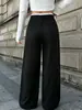 Exclusividad transfronteriza: Nuevos pantalones de pierna ancha color block con cintura de cordón, tiro alto, plisados y fluidos, estilo casual, disponibles para dropshipping