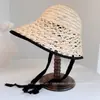 Chapéu de Pescador Ráfia Trançado Vazado Estilo Japonês para Mulheres, Chapéu de Palha Versátil Respirável de Verão para Proteção Solar, Boné de Beisebol Guarda-Sol para Férias