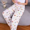 Pantalones de Pijama de Alta Elasticidad Four Seasons para Caminar por Casa Sueltos Florales Casuales Transpirables Cómodos Talla Grande Pantalones Largos