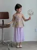 Conjunto Infantil 2026 Novo Estiloso Bebê Estilo Chinês Hanfu Aprimorado Conjunto de Verão Infantil Calça Wide Leg Menina Conjunto de Duas Peças
