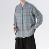 2026 Estilo Old Money Tendencia Nacional Retro Cuadros de Alta Gama Fresca Camisa de Manga Larga Chaqueta Casual Holgada Oversize para Hombre