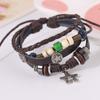 Promoción de bajo precio colgante de estrella de cinco puntas de aleación pulsera de cuero genuino pulsera de cuero de vaca con cuentas al por mayor bienvenido a hacer un pedido