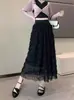 Saia Elegante de Cintura Alta Estilo Francês para Mulheres, Novo Modelo de Primavera 2026, Saia Plissada de Renda de Linha A de Alta Qualidade