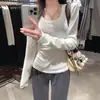 Camiseta de algodão 40 de manga comprida com temperamento outono-inverno transfronteiriço, feminina, slim, curta, para usar por baixo