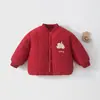 Jaqueta de algodão acolchoada para bebê, espessa e matelassada, casaco de algodão vermelho quente para meninas, 120g, adequado para bebês e crianças pequenas, peça de outer wear para outono e inverno, estilo festivo