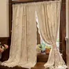 Estilo Crema Francés Estilo Pastoral Princesa Cortinas de Encaje Tela de Doble Capa Gasa Integrada Oscurecimiento Cortina para Puerta de Ventana Abuhardillada Dormitorio Beige