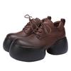 2024 Outono e Inverno Novos Sapatos Femininos Couro Couro Genuíno All-match Sola Grossa Vintage Dedo Do Pé Redondo Botas de Tornozelo com Cadarço Salto Grosso Martin Boots