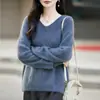 Suéter de Punto sin Costuras con Cuello en V Cepillado para Mujer, Suave y Cálido, Corte Ajustado, Top Básico Adelgazante para Capa Base