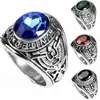 Anillo de aleación europeo y americano Jianjie Anillo de águila retro de soldado americano incrustado con esmeralda roja azul negra salida de fábrica