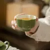 Xícara Pequena de Tangerina Verde com Pétalas Douradas, Xícara de Degustação em Cerâmica, Cor Tradicional Chinesa, Estilo Chinês Conjunto de Chá Kung Fu Xícara Única