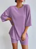 Nuevo Conjunto de Shorts Casuales de Moda Europea y Americana 2023 Color Sólido Primavera Cuello Redondo Holgado para Mujer